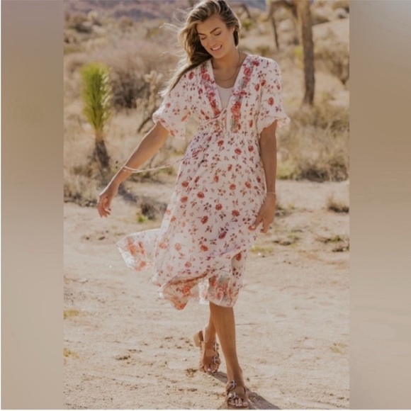 Free People Dresses & Skirts - Free People Lysette Floral Maxi Dress Boho Cottagecore Tie Front XS